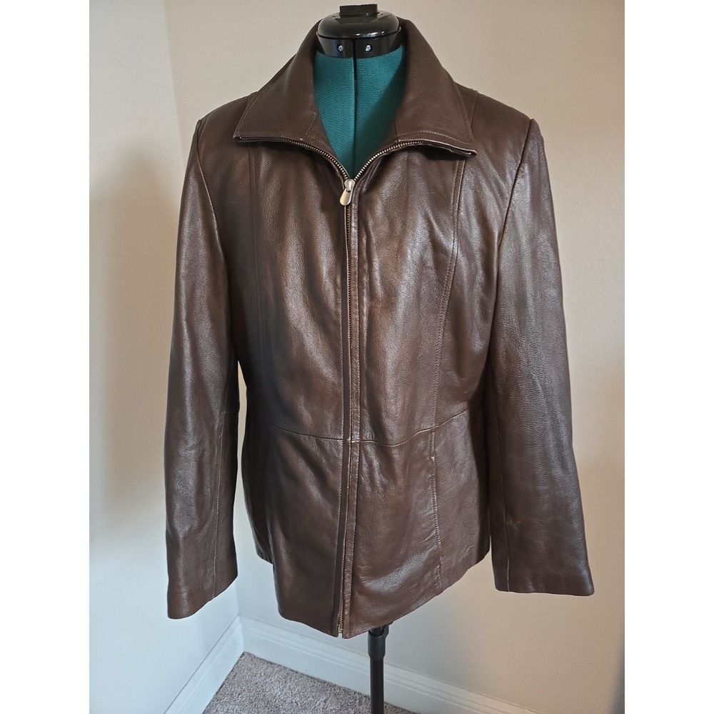 Wilsons Leather Jacket Women Large Brown Pelle Studio Thinsulate Moto